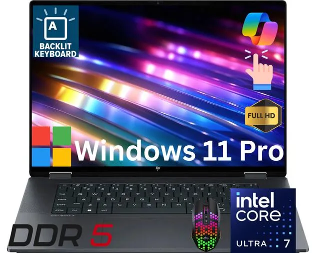HP HP OmniBook X 16 2-in-1 laptop Ultra 7 256V 16GB DDR5 1TB NVMe Pro LED Mouse — product photo