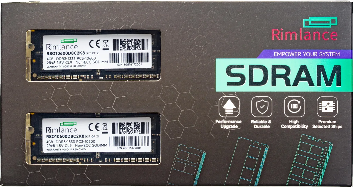 RIMLANCE RIMLANCE RSO10600D8C2K8 8GB (2x4GB) DDR3 1333MHz 1.5V SODIMM — product photo