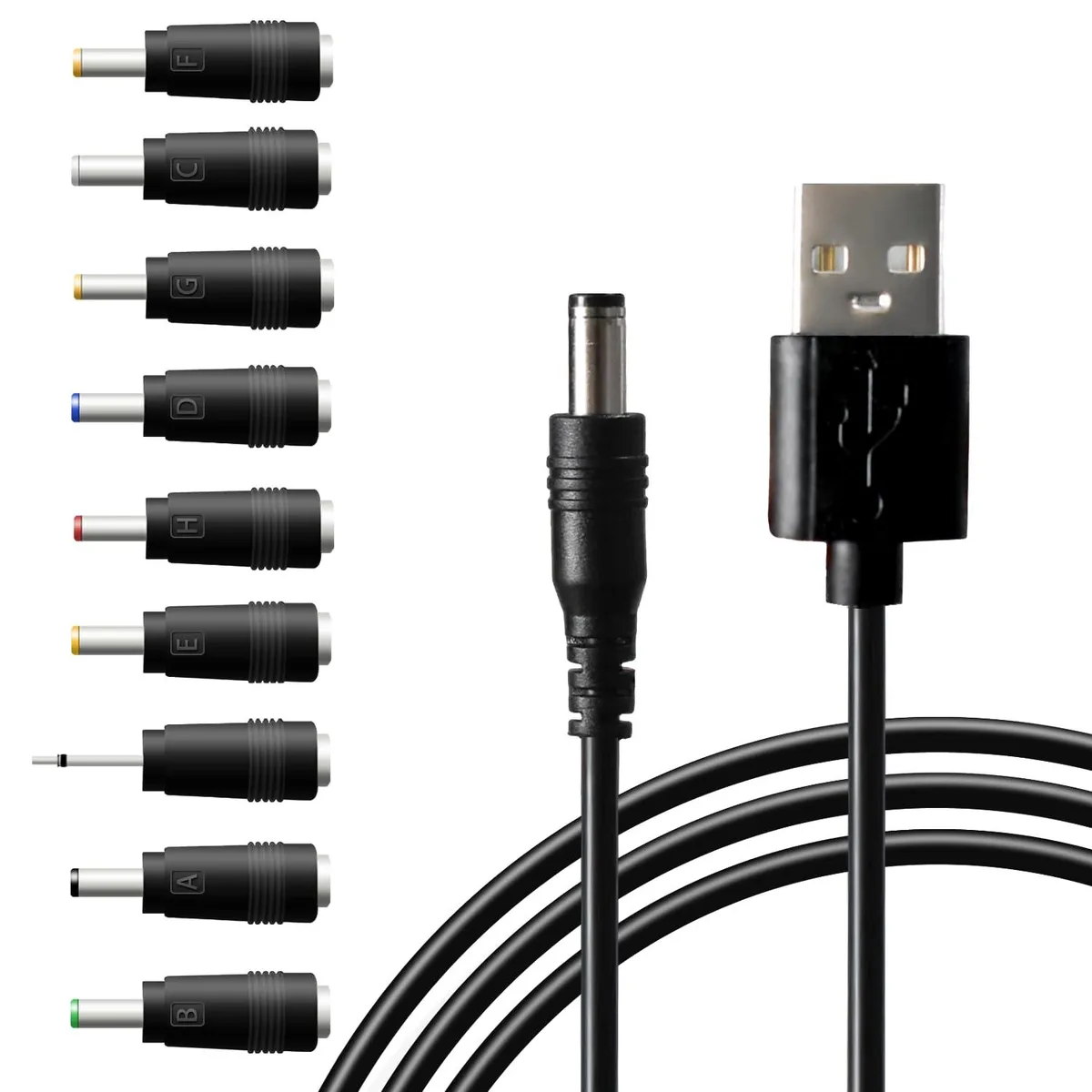 USB to DC 5V Power Cord PK-549B with 9 Connectors Black — product photo