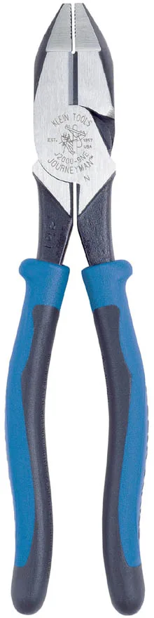 Blue plastic-dipped 9 inch side-cutting pliers with knurled jaws