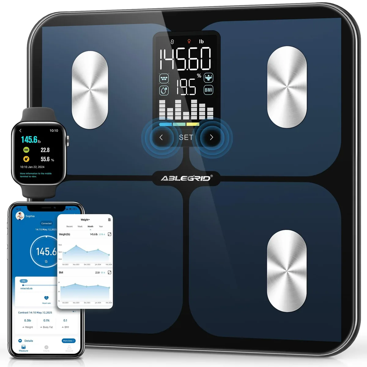Black mini smart scale with LED column display