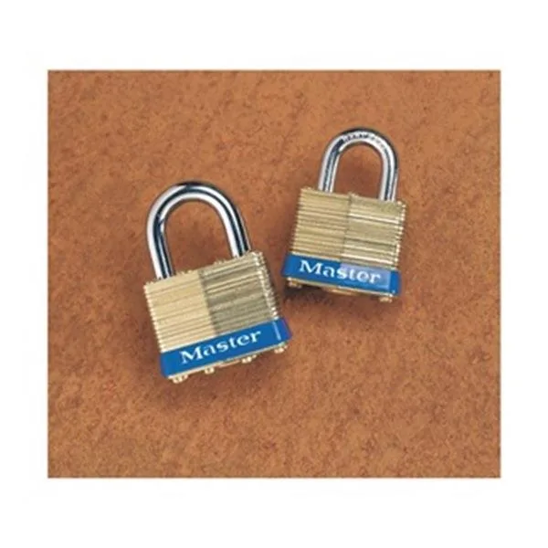 Brass rectangular padlock with steel shackle and key number 3202