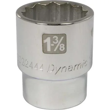 Chrome 12-point SAE socket with knurled ring and laser-etched markings