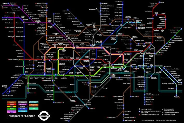 London Underground black map poster print 34 by 22 inches on heavy paper
