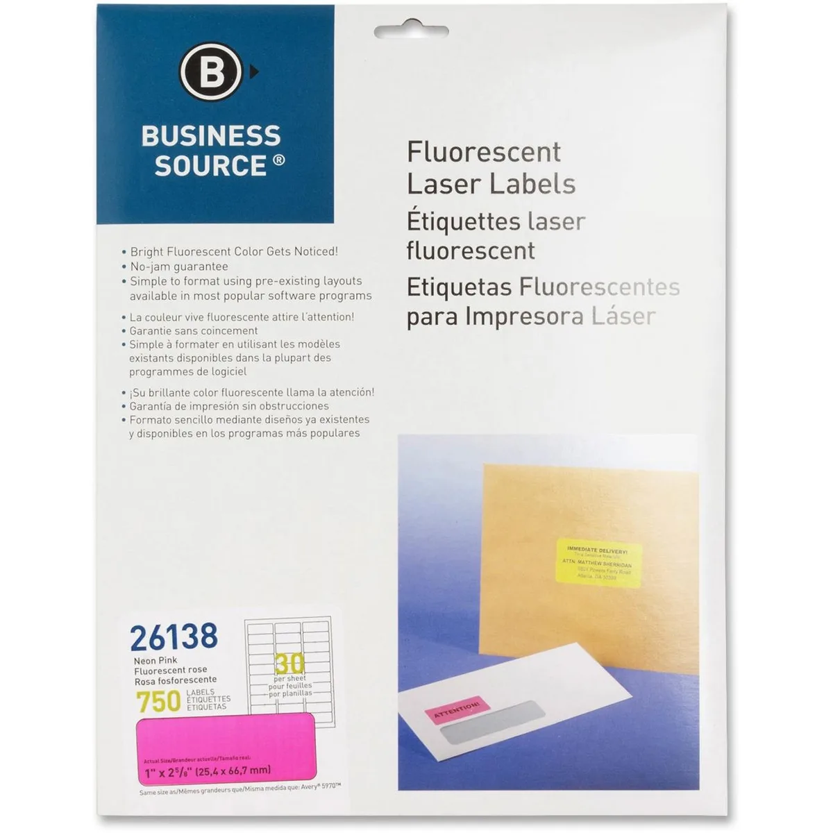 Business Source Business Source 26138 Fluorescent Laser Labels Pink 750 Pack — product photo