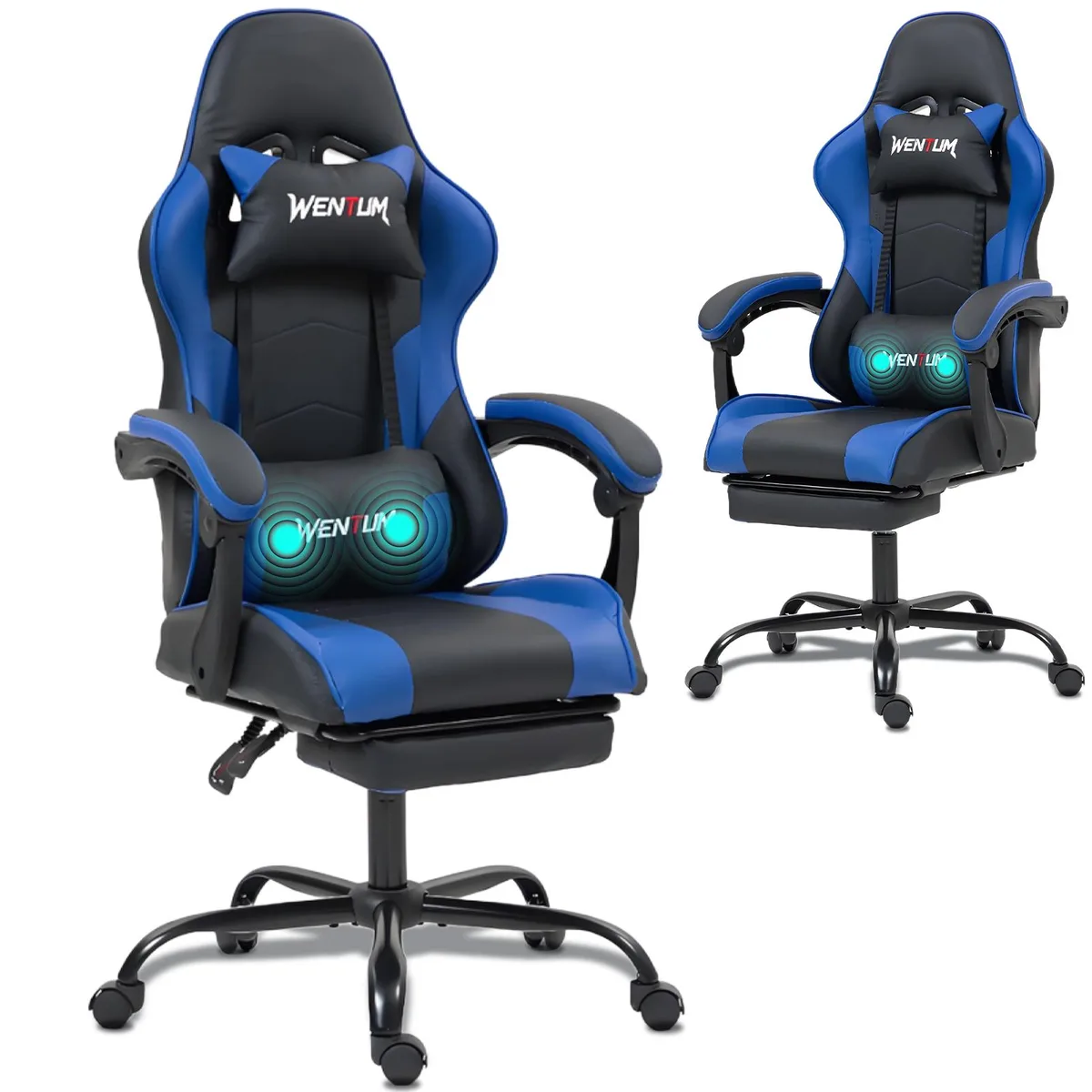 Fantasylab Fantasylab Ergonomic Reclining Gaming Chair with Linkage Armrests & Footrest Blue — product photo