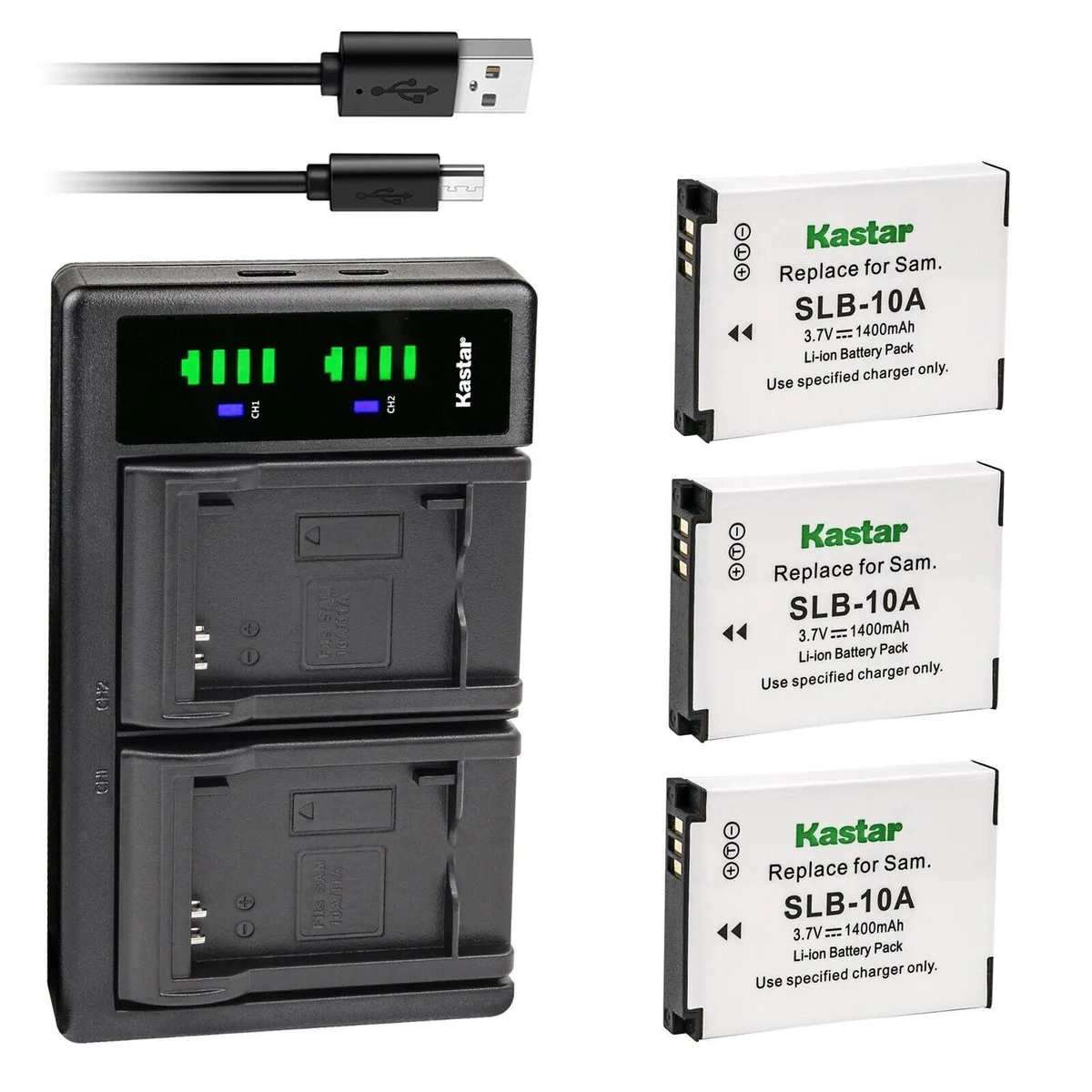 Kastar Kastar SLB-10A 3-Pack Battery &amp; LTD2 USB Charger for WASPcam 9905 9906 9907 — product photo