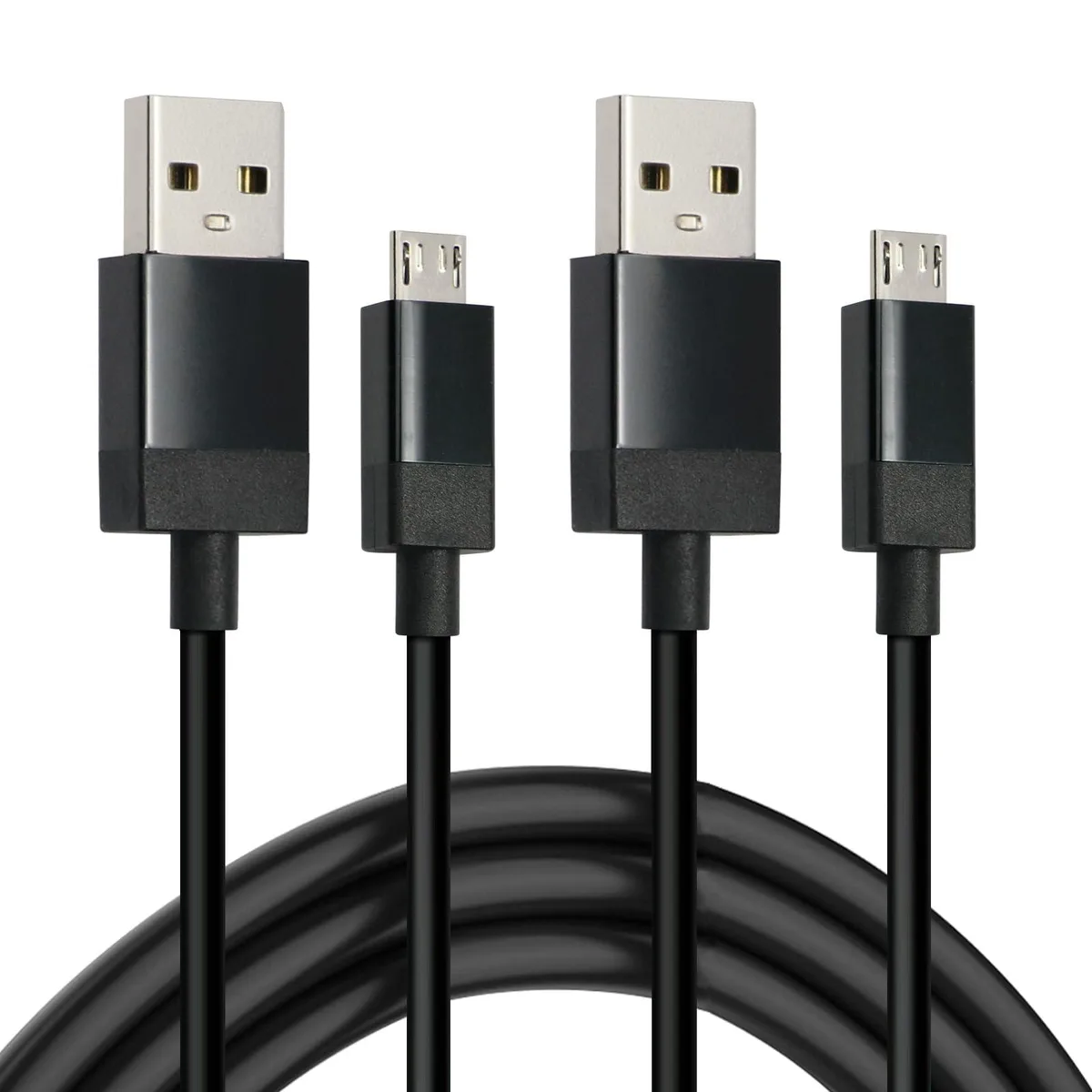 Two white 10-foot Micro USB cables coiled side by side