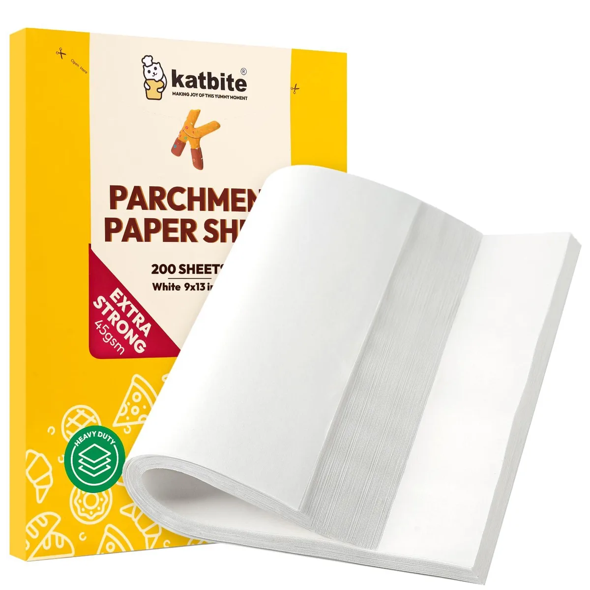 Stack of 200 pre-cut 9x13 inch parchment sheets, natural wood pulp finish