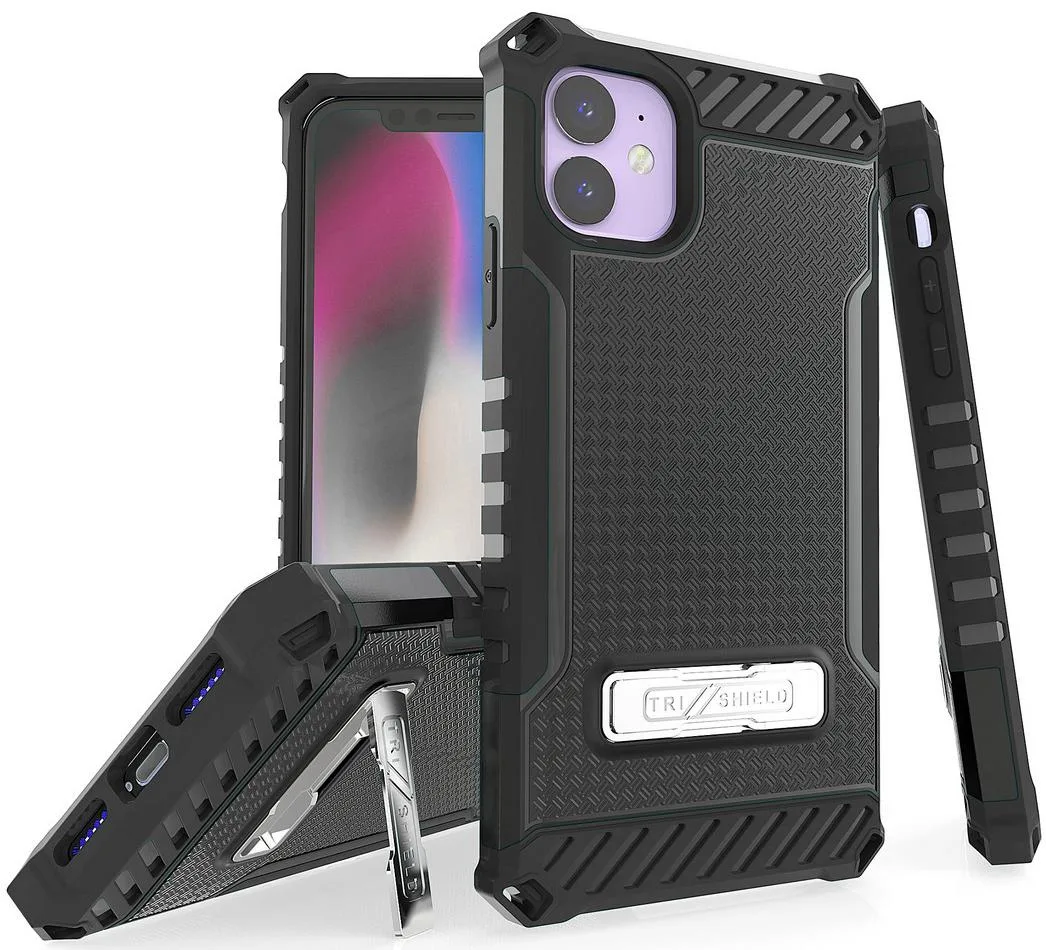 Nakedcellphone Nakedcellphone Tri-Shield Kickstand Case + Lanyard Strap for iPhone 11 Black — product photo