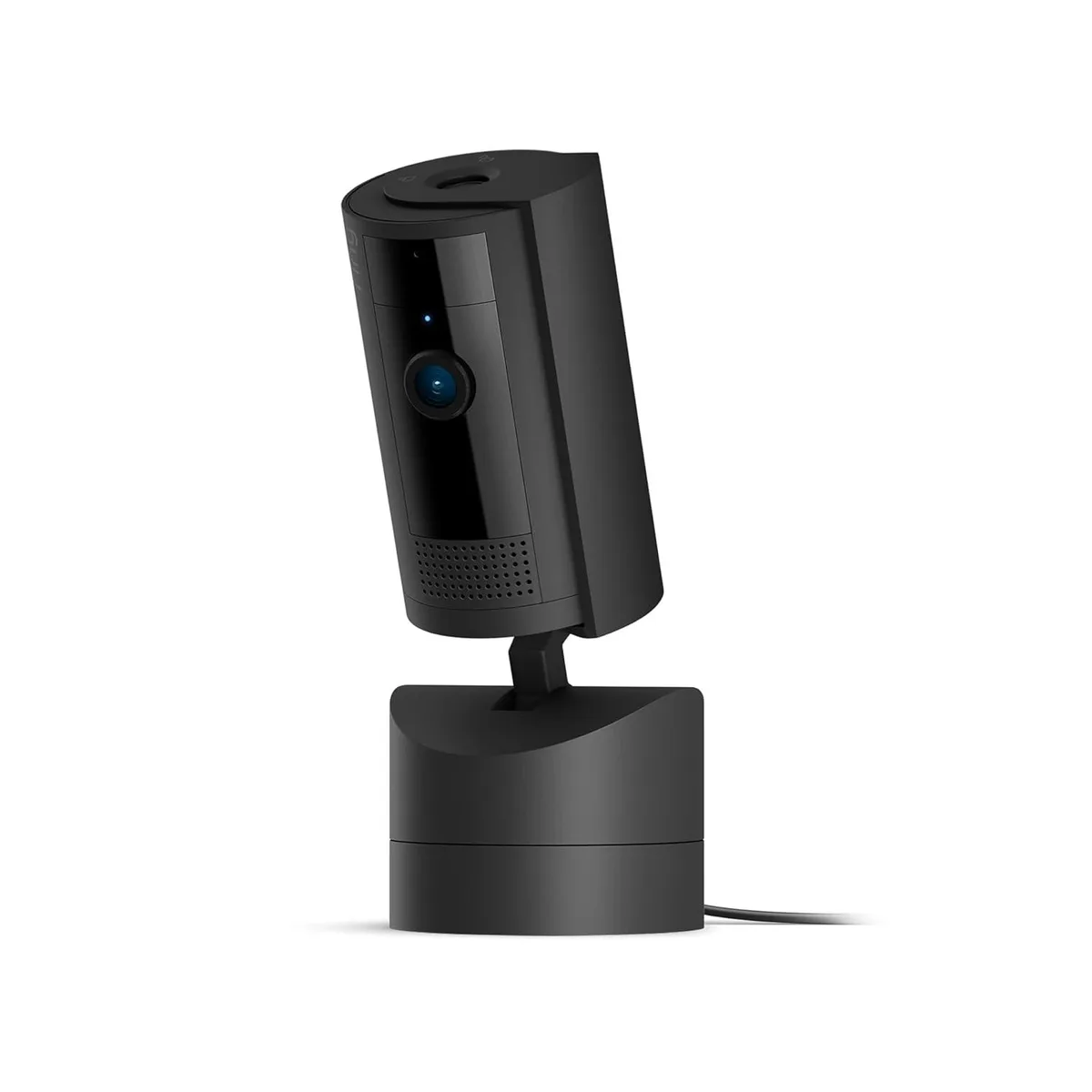Black indoor pan-tilt security camera with 360° coverage, 2024 model