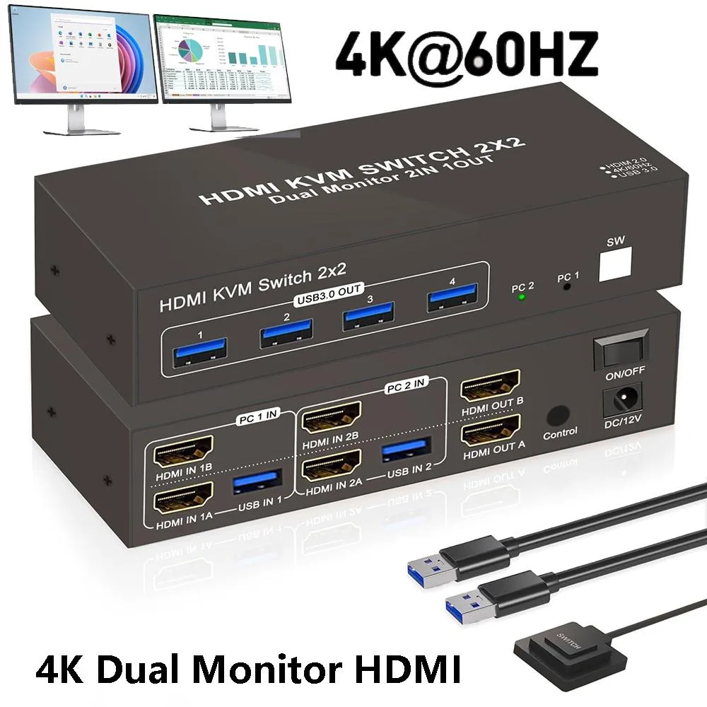 IHDAPP IHDAPP 2-Port HDMI KVM Switch 4K@60Hz 4 USB 3.0 — product photo