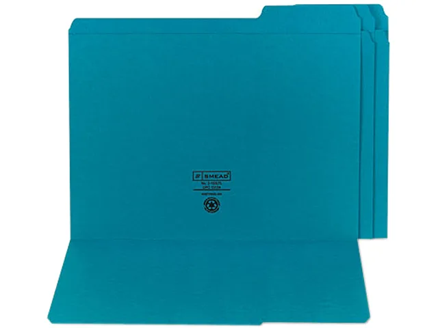 Smead Smead 13134 file folder, 1/3 cut, reinforced tab, letter, teal, 11-pt stock, 100/box — product photo