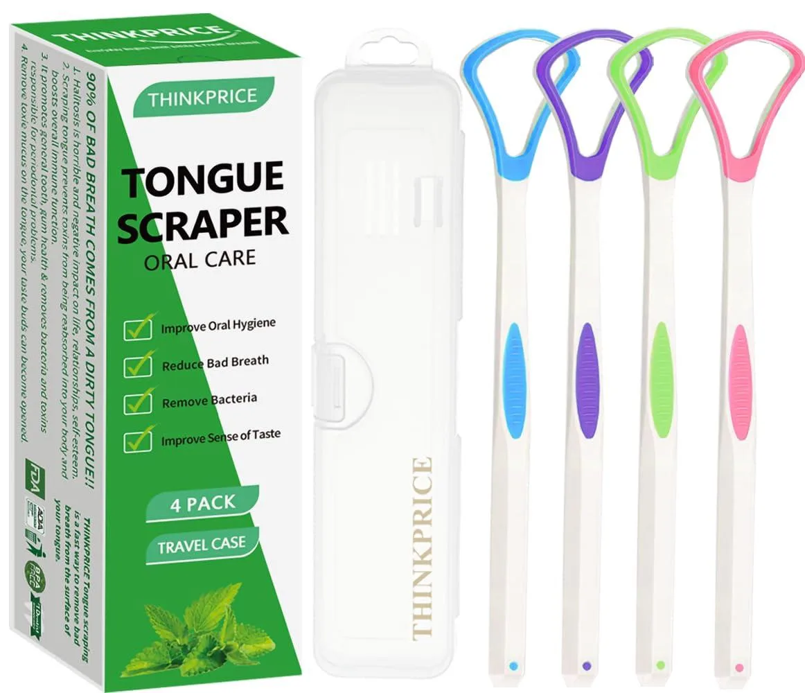 Four tongue scrapers in a travel case, BPA free