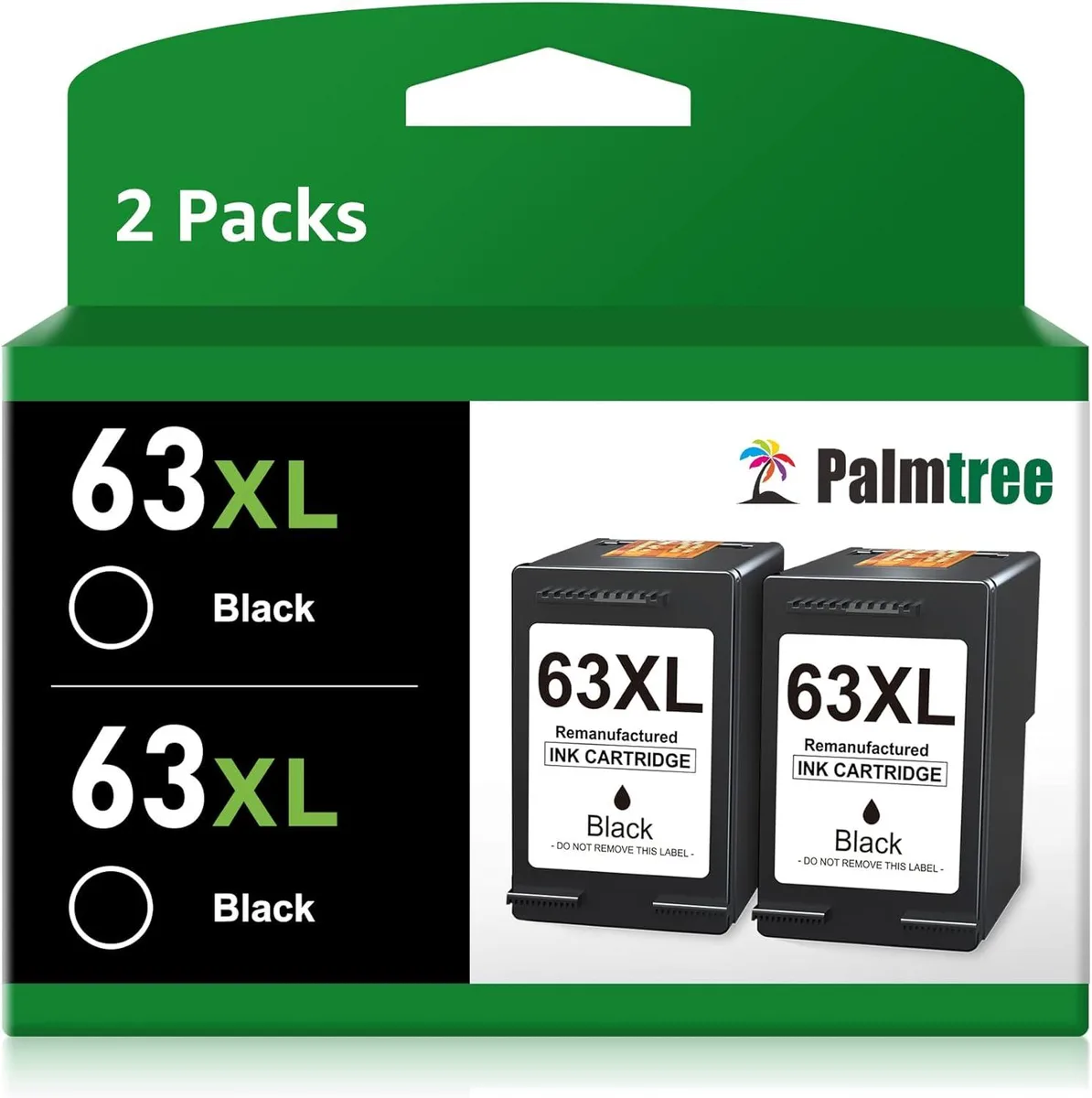 Two black rectangular ink cartridges in clear plastic packaging