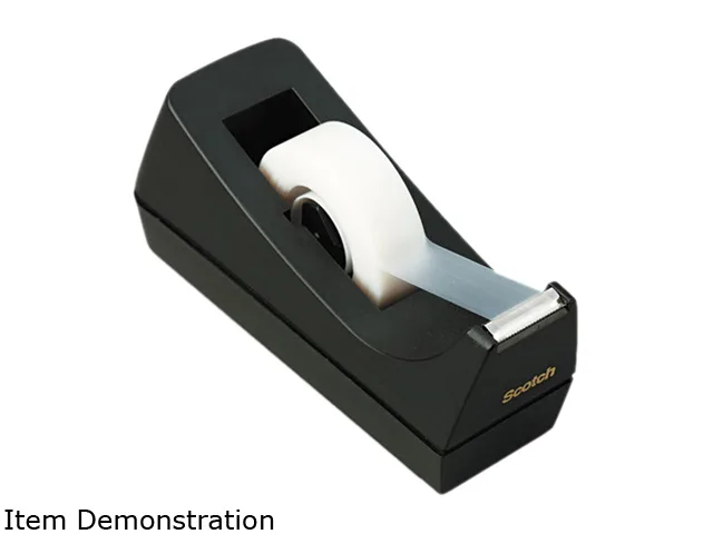Black desktop tape dispenser with weighted non-skid base