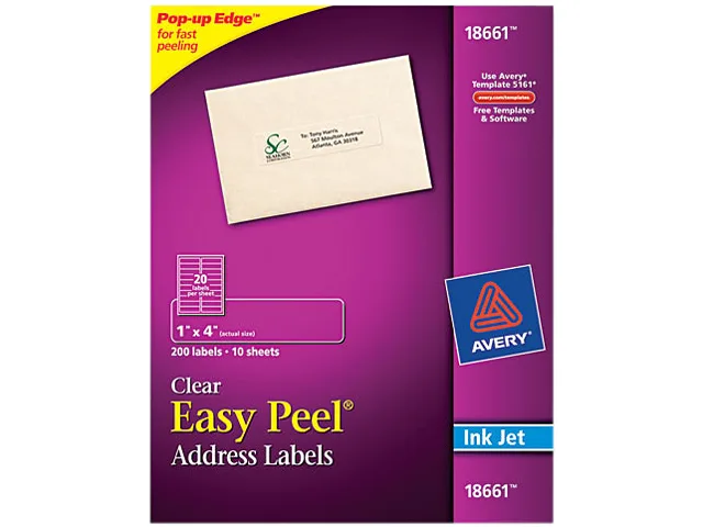 Avery Avery 18661 Clear Inkjet Labels 1 x 4 200 Pack — product photo
