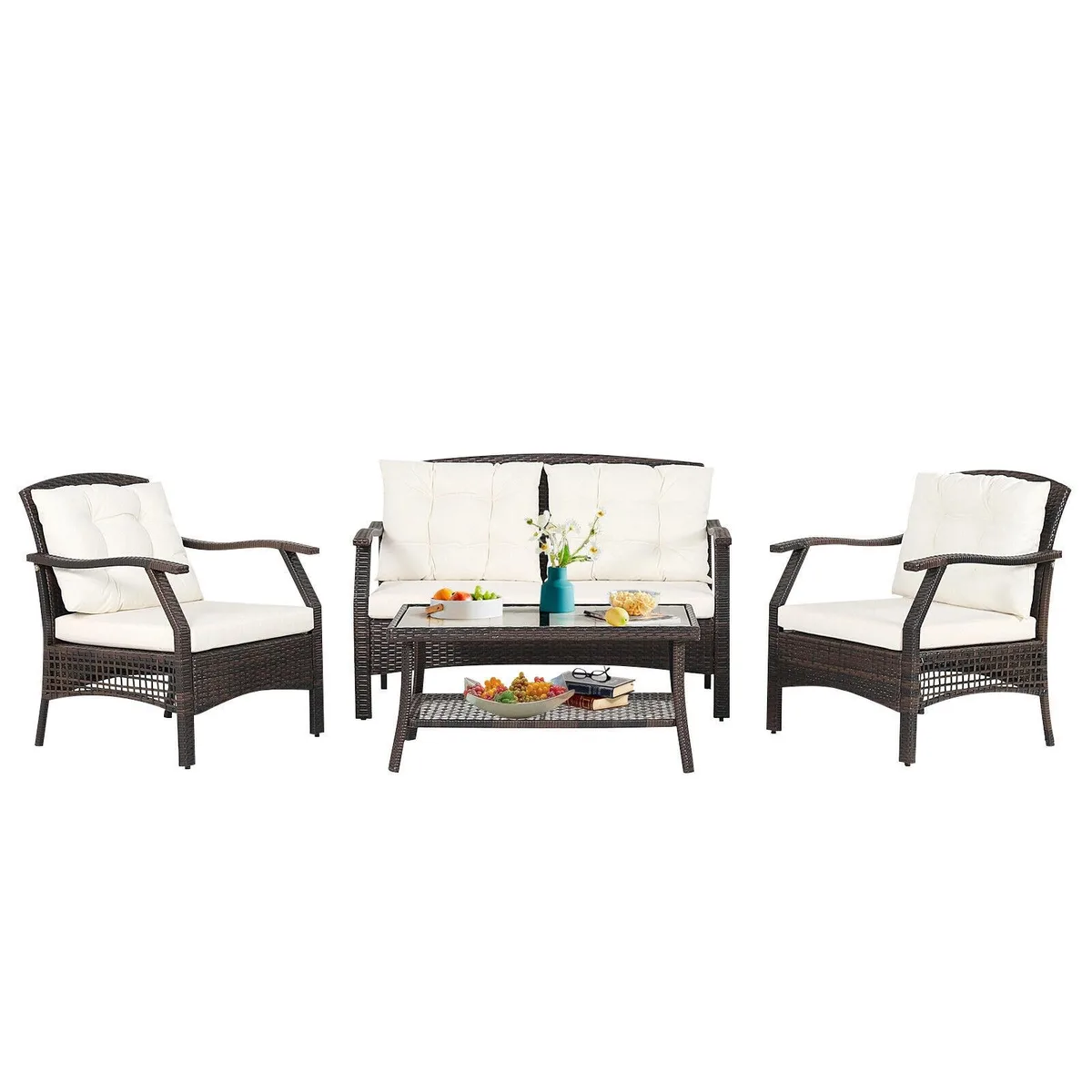 SlickBlue SlickBlue 4-Piece Rattan Conversation Set with Cover — product photo