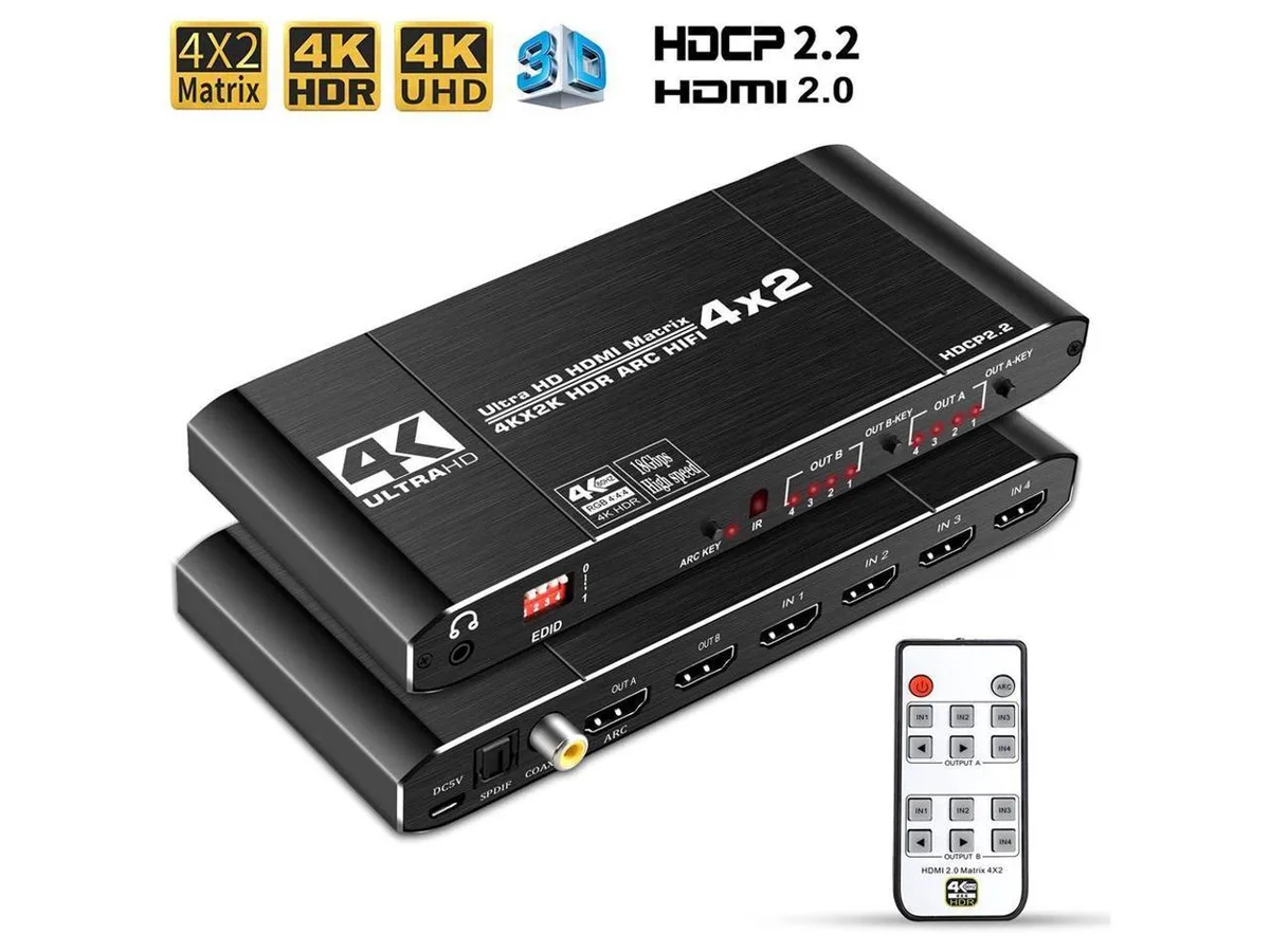 BONAEVER BONAEVER 4K@60Hz 4x2 HDMI Audio Extractor Matrix Switch Splitter bag — product photo