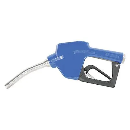Blue curved drum pump nozzle with stainless steel spout