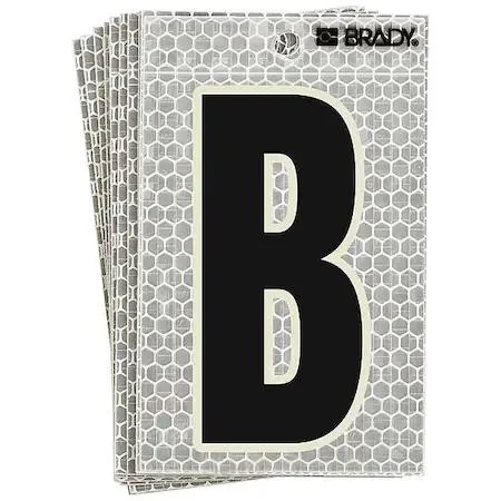 Sheet of ten die-cut reflective letter B labels black on silver with glow border