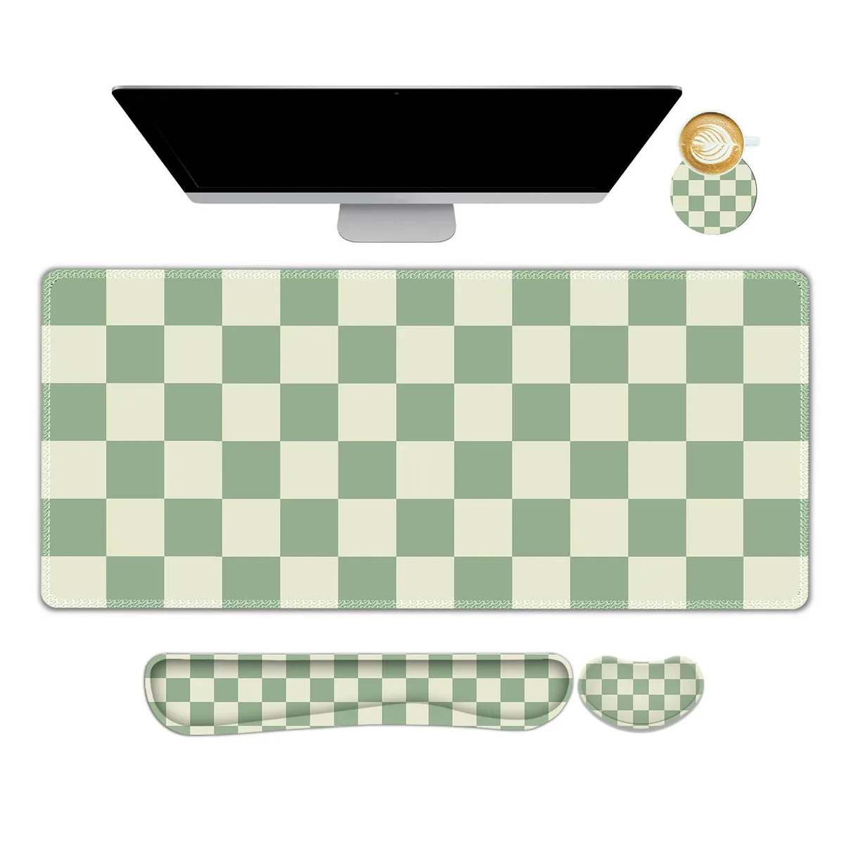 NXZGO 4 in 1 Mouse Pad Set Green Checkered 35.4 x 15.7 inches — product photo