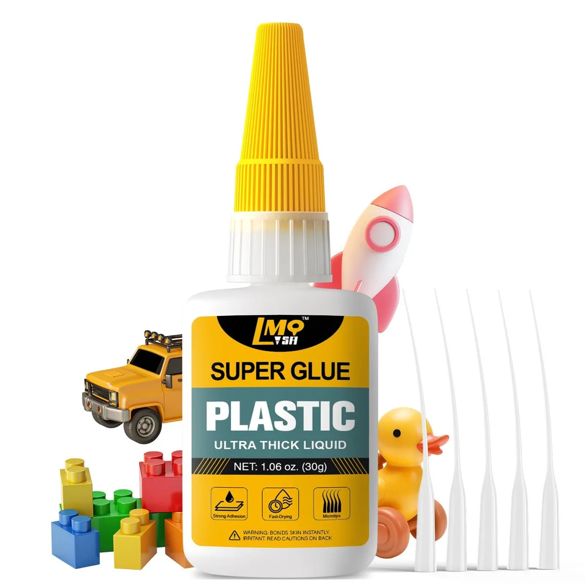 Small clear bottle with precision tip and anti-clog cap