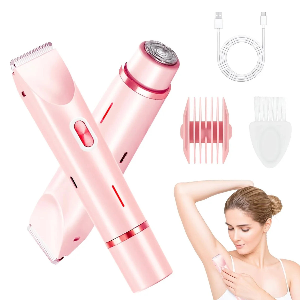 Pink cylindrical trimmer with ceramic blade and dual heads