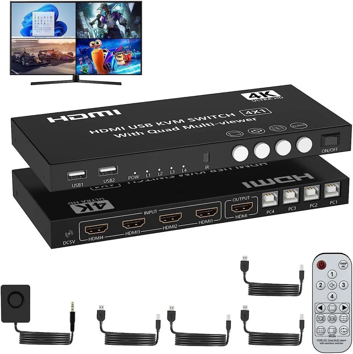 Vszerda Vszerda HDMI KVM Switch 4 Ports 4K@30Hz Quad Multi-viewer — product photo