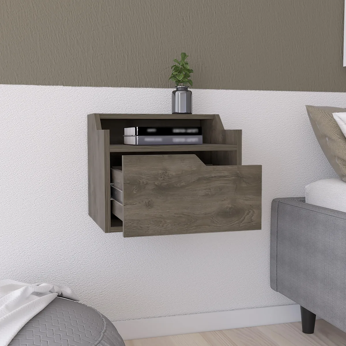 tuphen tuphen Winchester Floating Nightstand Dark Brown 14.5"W 12.1"D 12.3"W 4.7"H 10.1"D — product photo