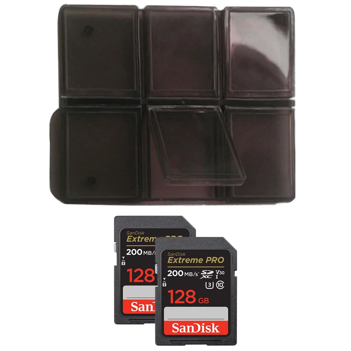 SanDisk SanDisk Extreme Pro 128GB SDXC UHS-I V30 200MB/s Class 10 2-pack + holder — product photo