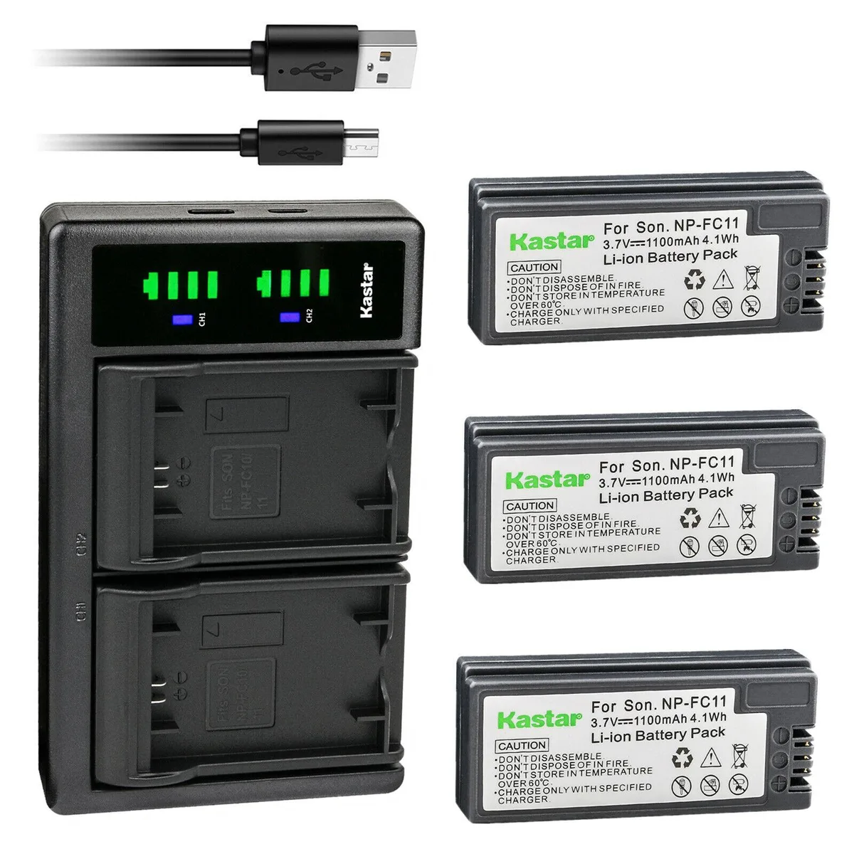 Kastar Kastar 3-Pack NP-FC11 1100mAh 3.7V Li-Ion Battery &amp; LTD2 USB Charger — product photo