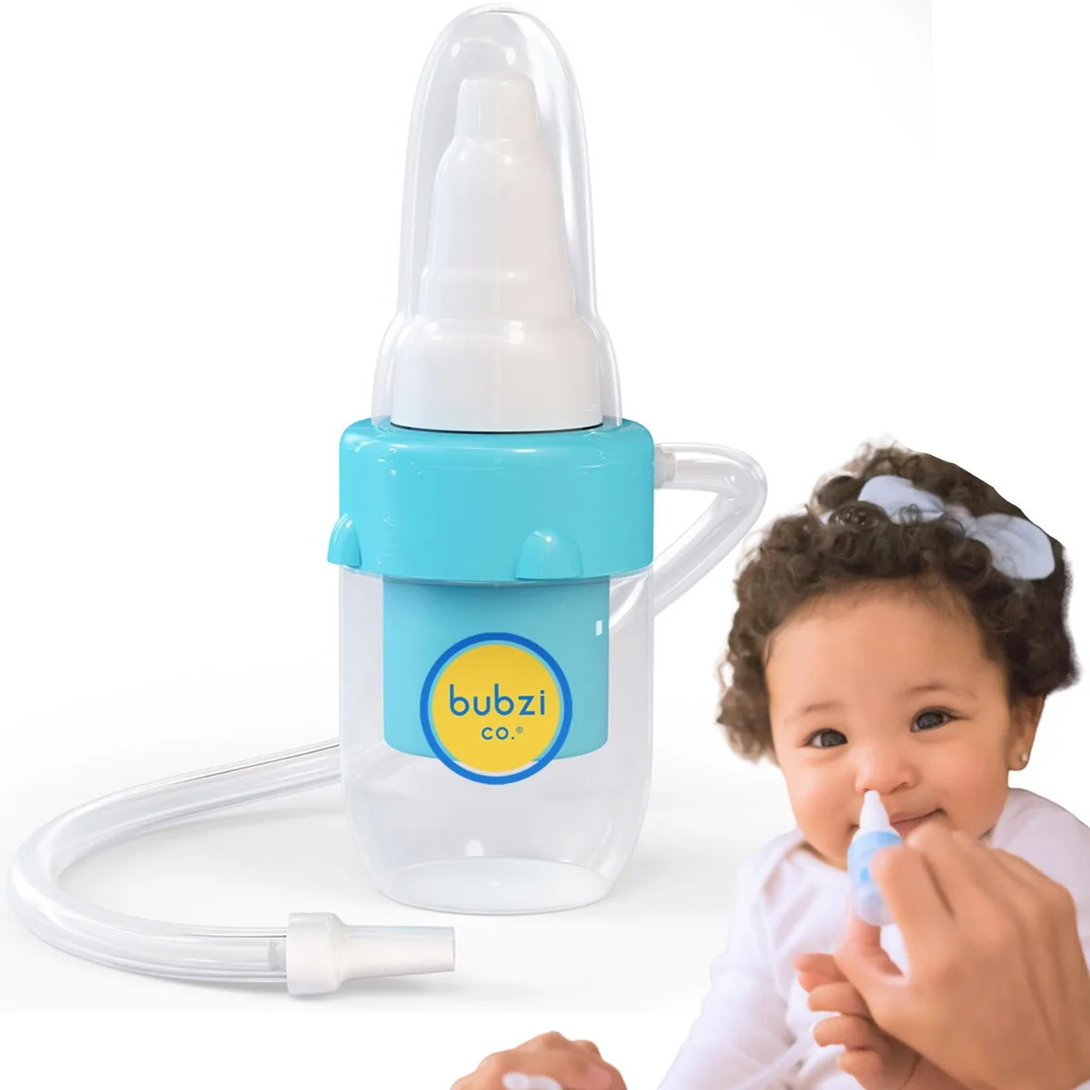 Blue nasal aspirator with soft tip and storage case