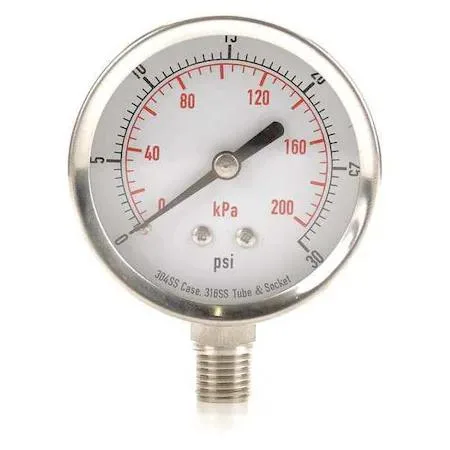 Value Brand Value Brand Commercial Pressure Gauge 4FMN1 0 to 30 psi 2 1/2 in Dial 1/4 in NPT — product photo