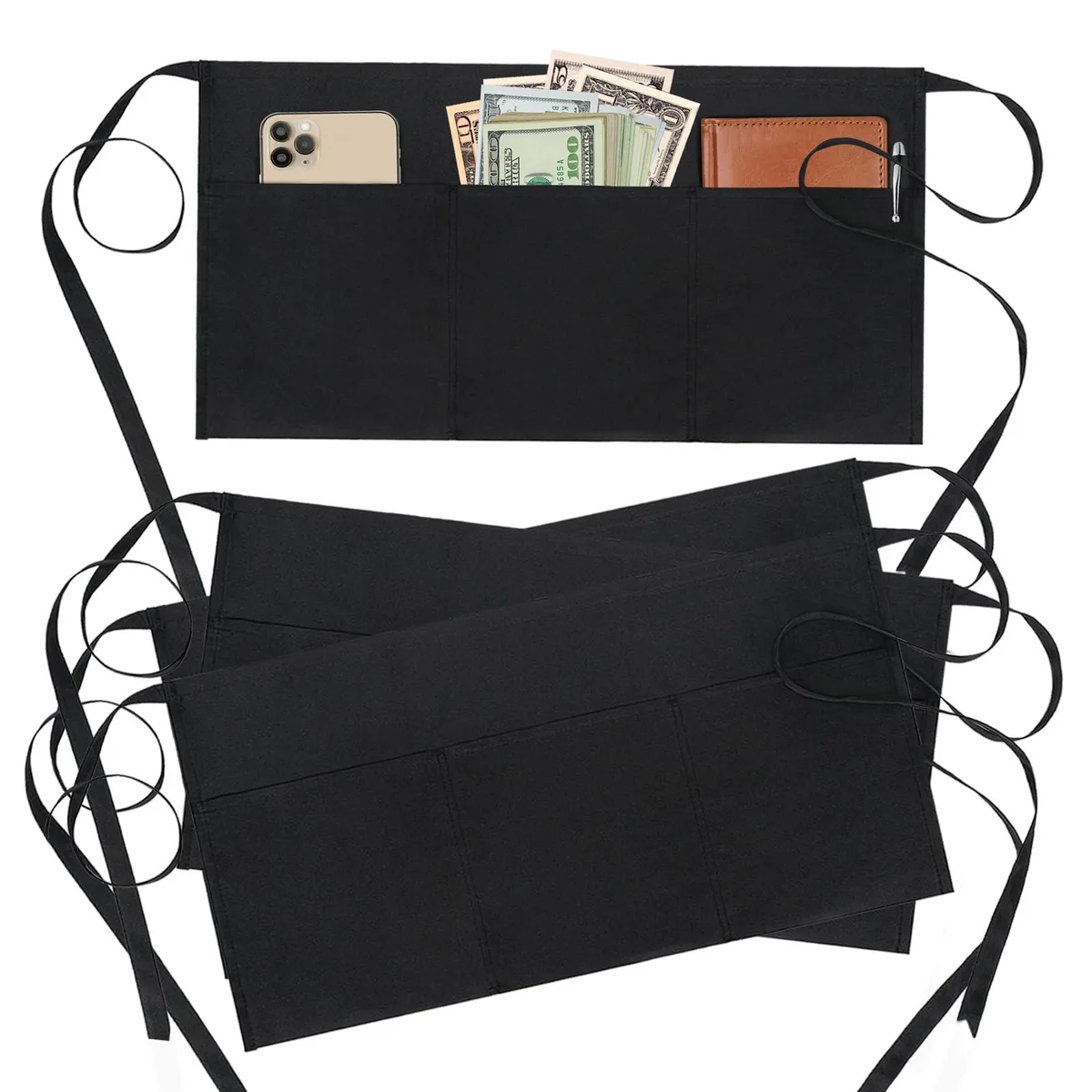 BOHARERS 4 Pack Black Polyester Aprons 24L x 12W — product photo