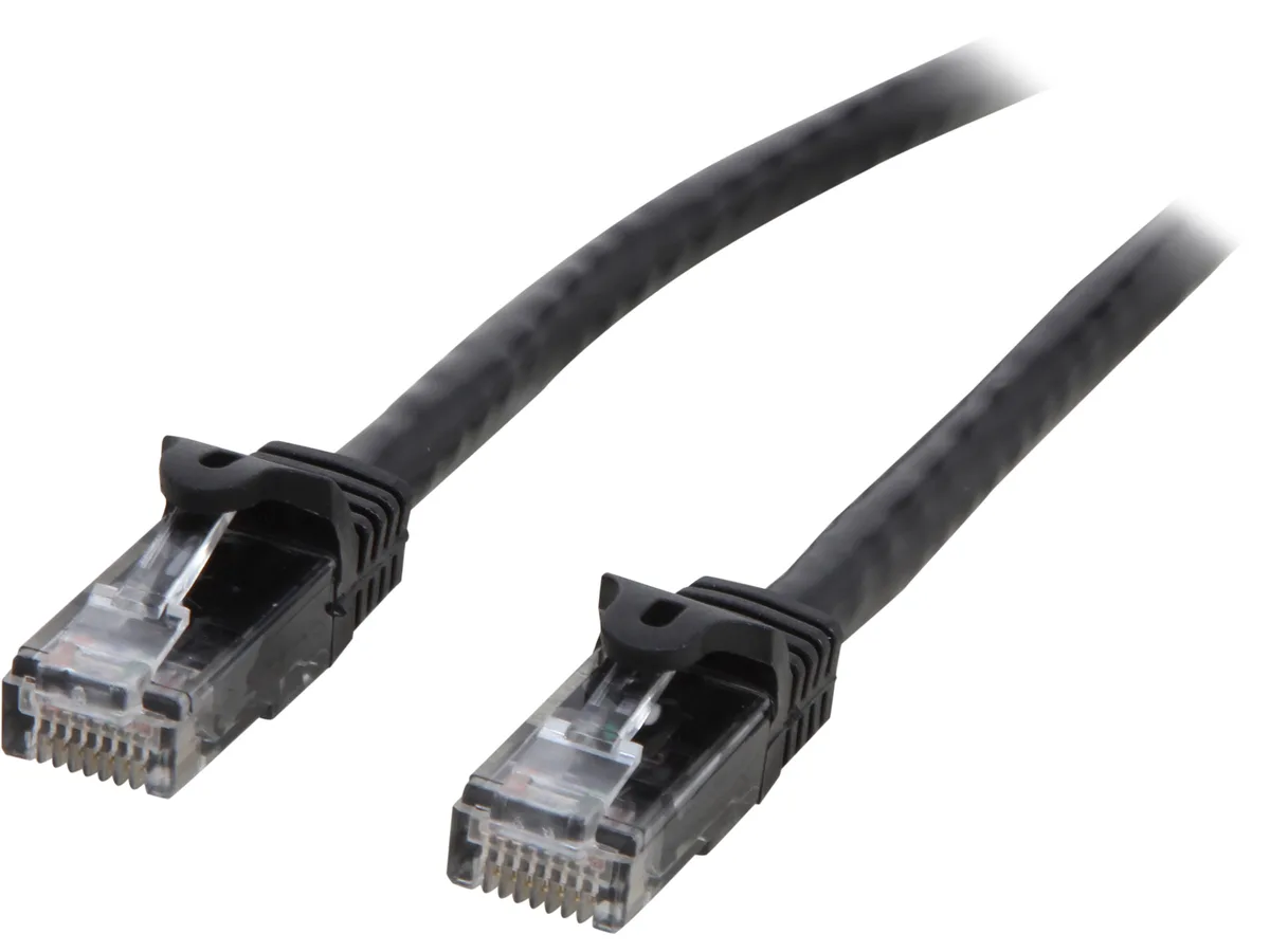Black 25 ft Cat6 Ethernet cable with molded snagless connectors