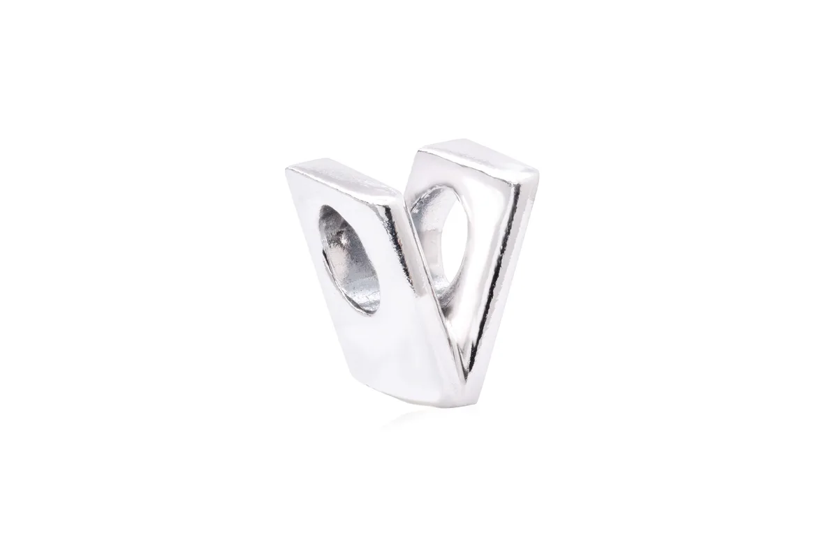 Sterling silver letter V charm with textured front and back