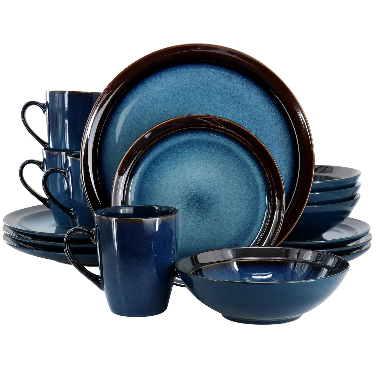 Gibson Elite Gibson Elite Priya Reactive Glaze Stoneware Dinnerware Set 16 Piece Blue — product photo