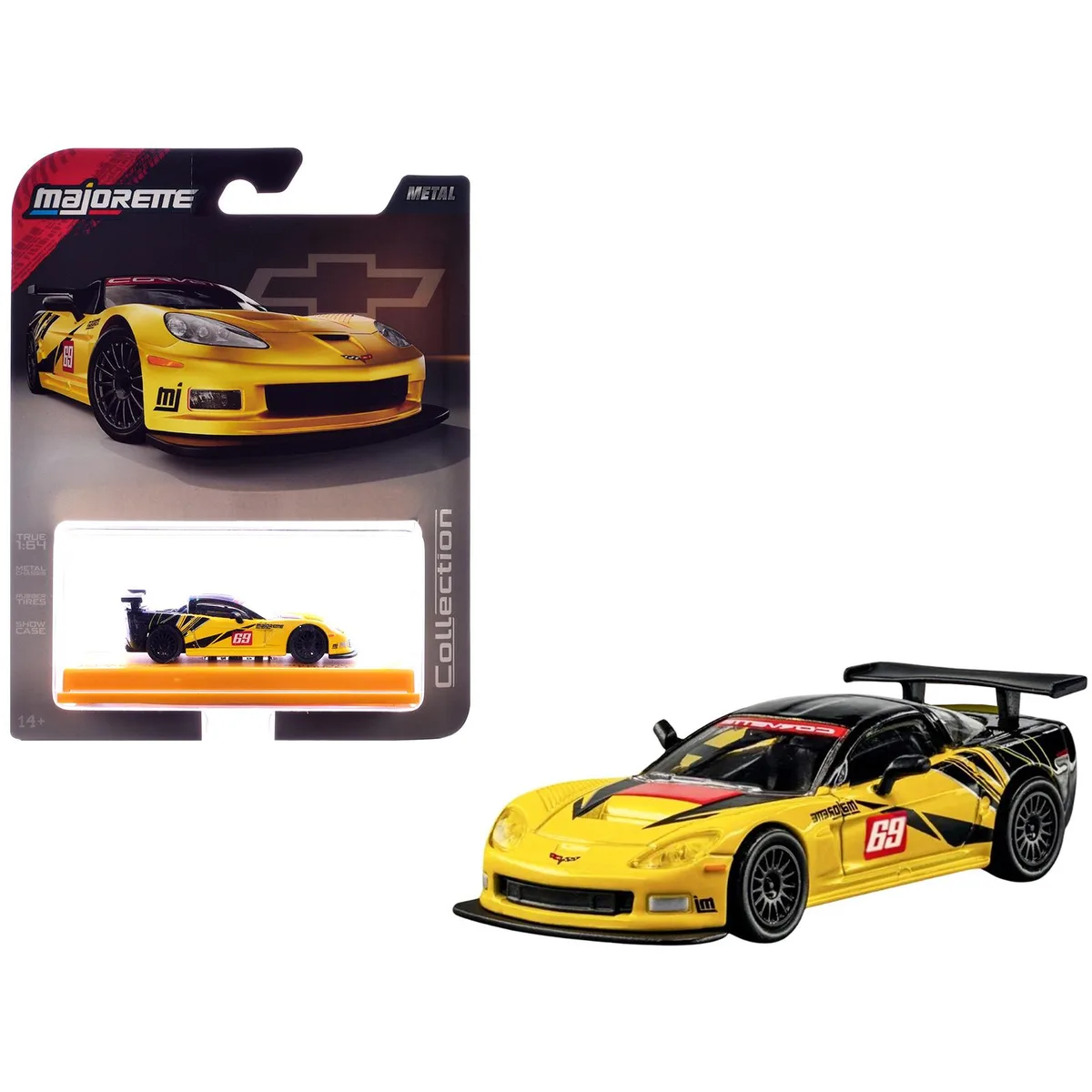 Majorette Majorette 2005 Chevrolet Corvette C6R #69 Yellow Black 1/64 Diecast — product photo