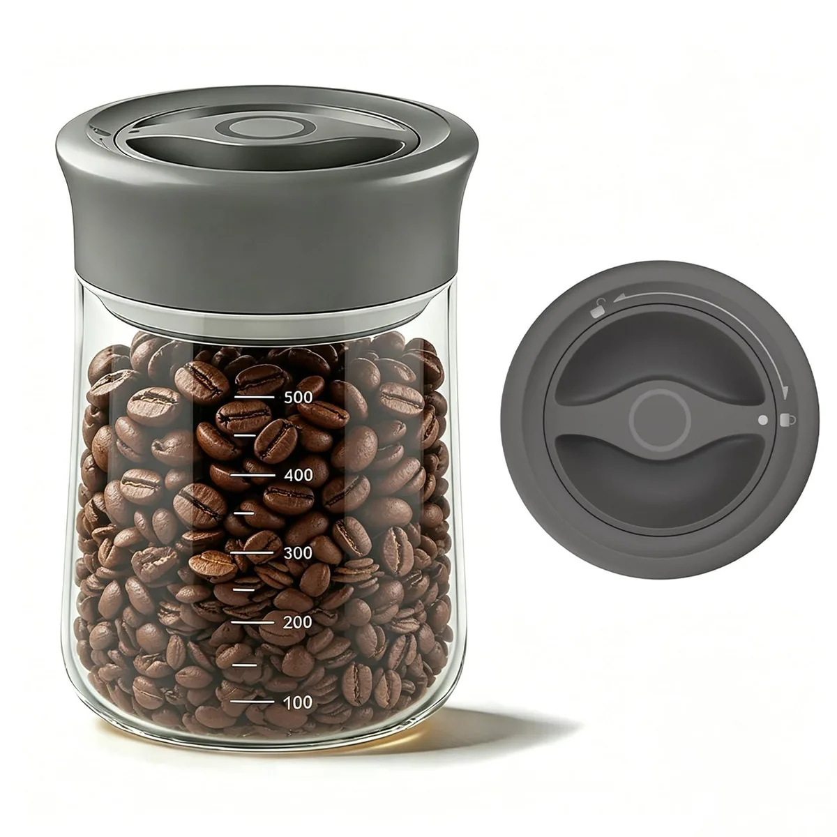 Gray glass storage jar with twist-seal lid, 500ml capacity