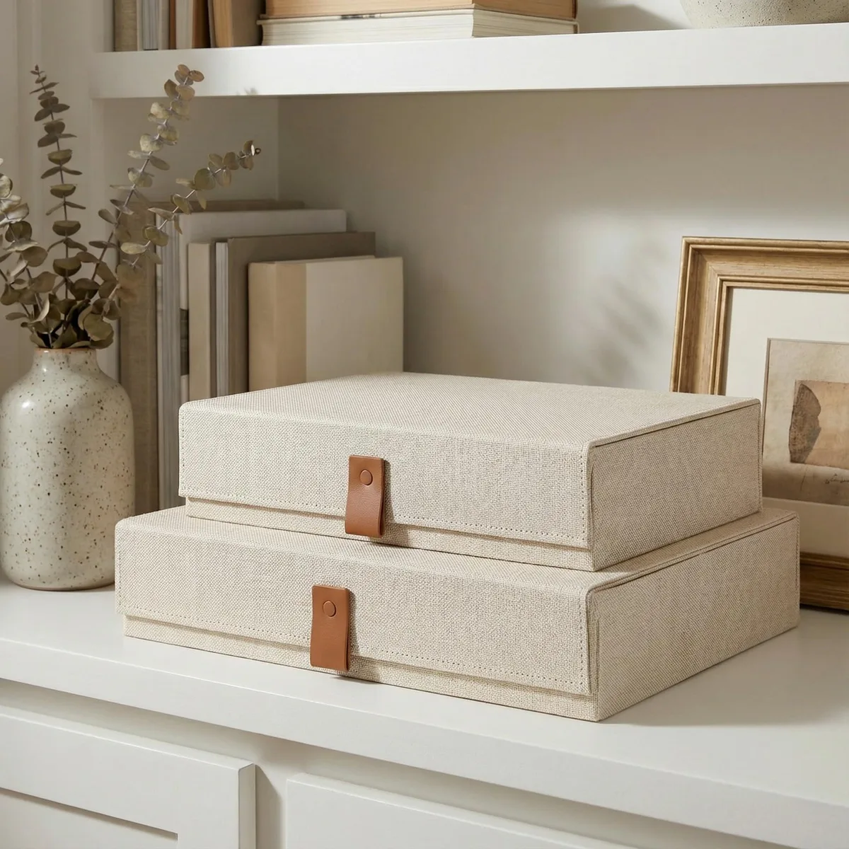  ZICOTO Decorative Photo Storage Boxes Set of 2 Ivory 14x10.8x3.6in — product photo