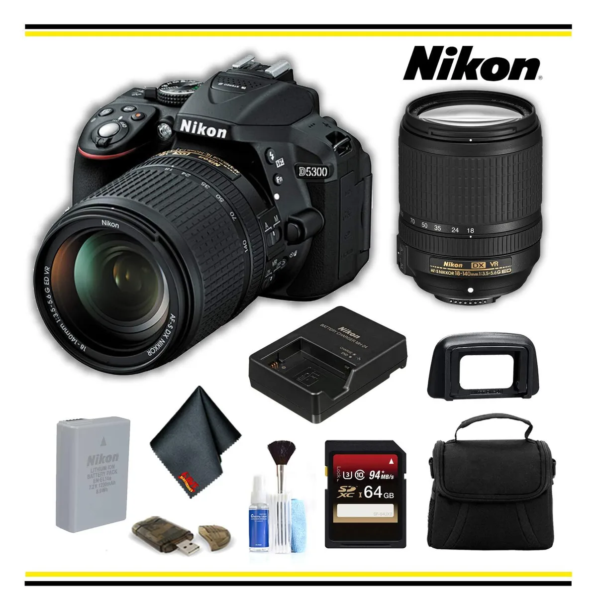 Nikon International Nikon International D5300 DSLR camera with 18-140mm lens and 64GB card — product photo