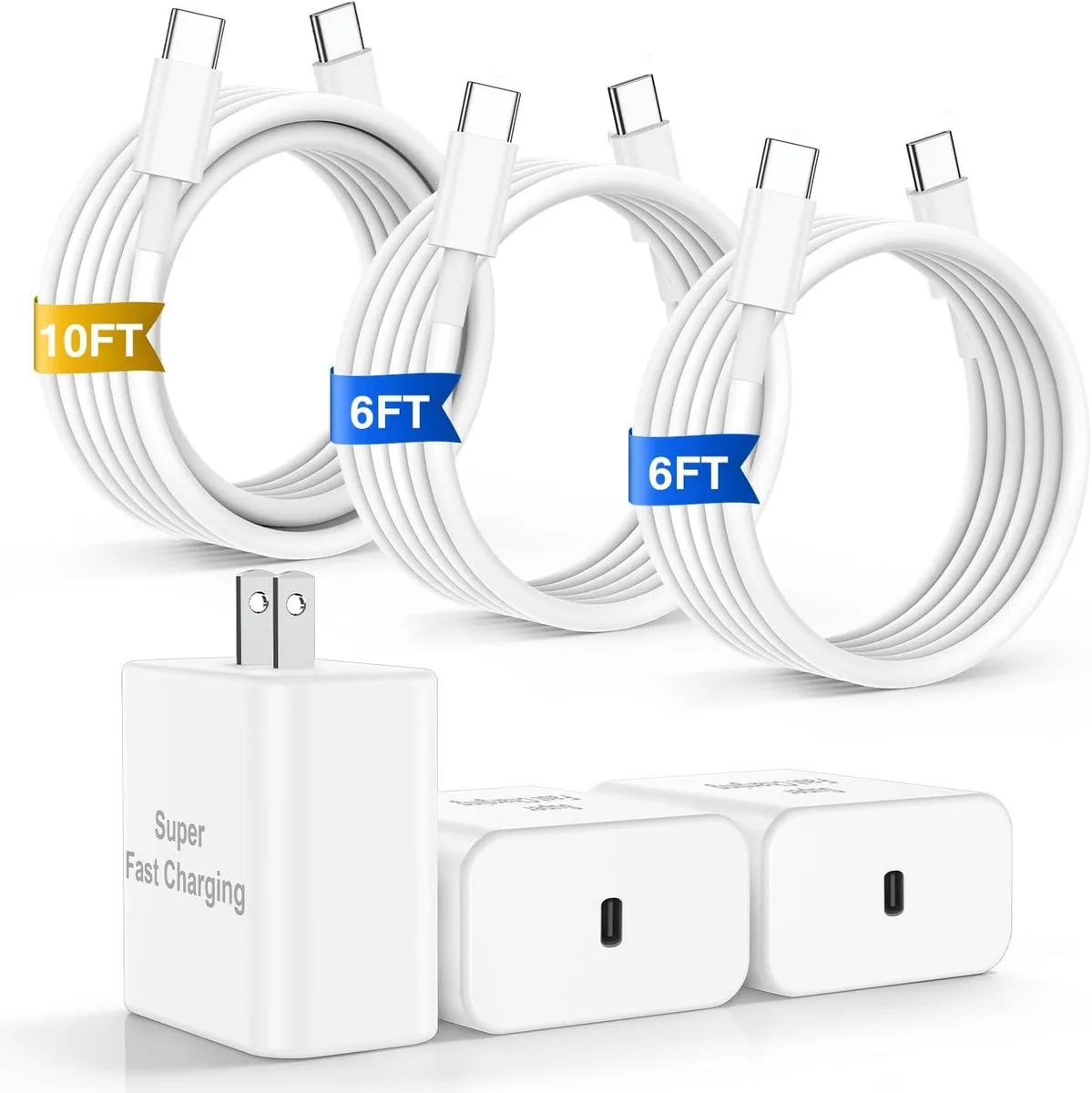 Elestur Elestur USB-C charger kit 6 ft 6 ft 10 ft PD 3.0 20 W iPhone 15 16 17 iPad Galaxy S25 S26 — product photo
