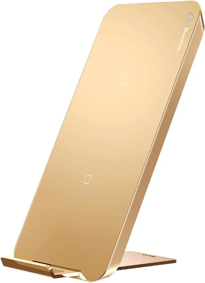 Gold wireless charging stand with detachable base and dual coils