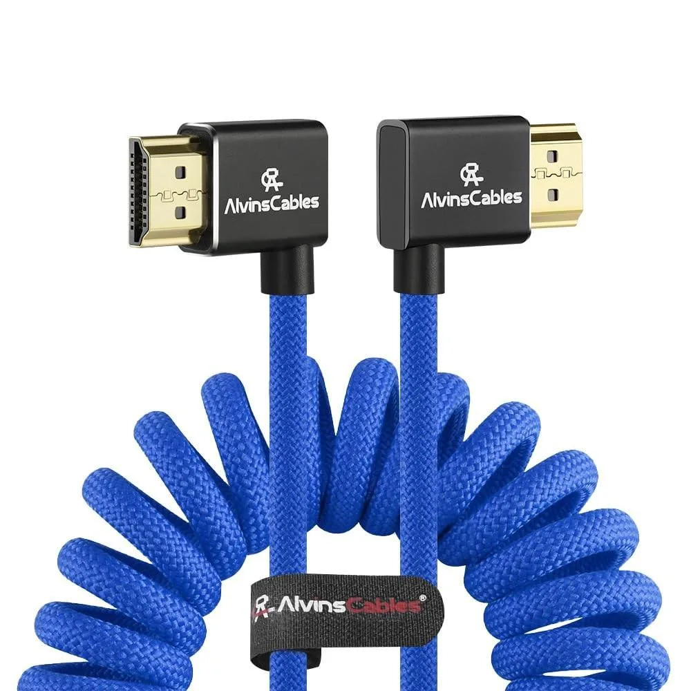 ARENTI ARENTI 8K HDMI 2.1 Coiled Cable Left to Right Angle Blue — product photo