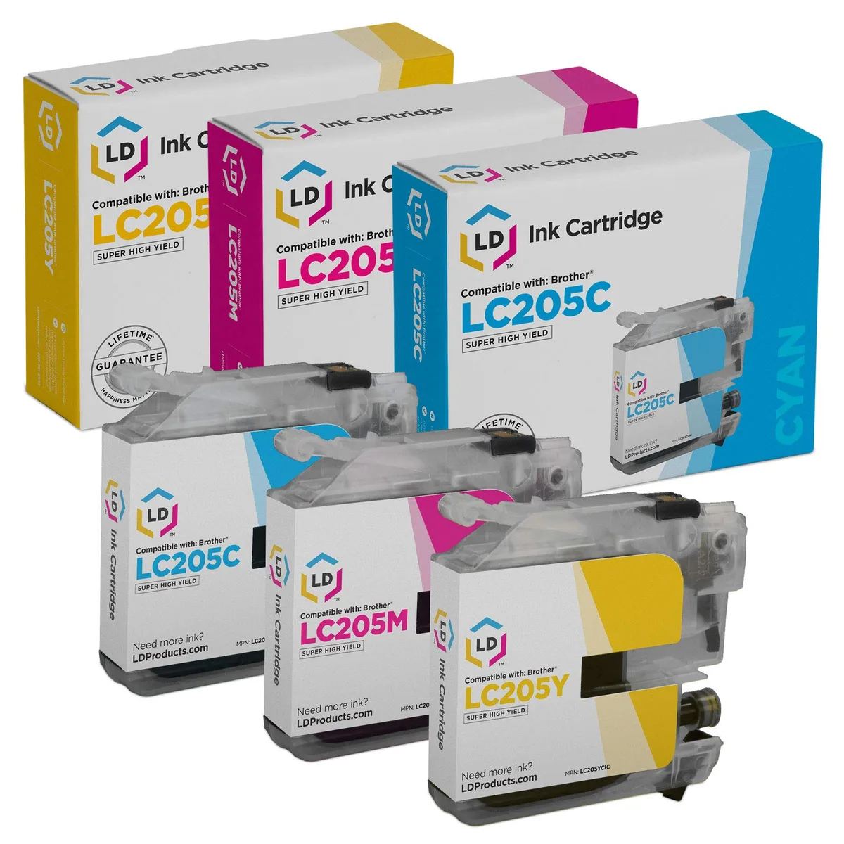 LD Products LD Products LC-205 3pk Cyan Magenta Yellow ink cartridges — product photo