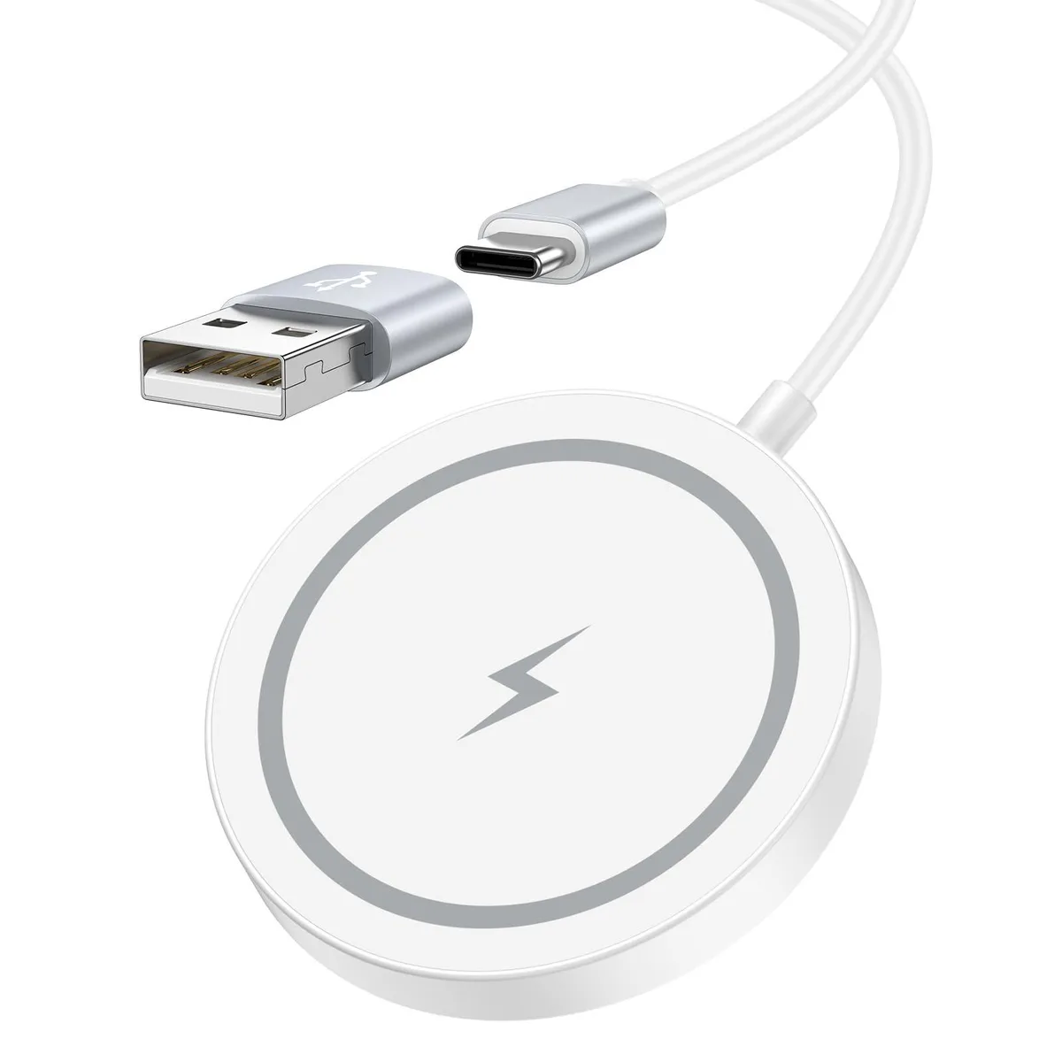 Flat round charging pad with magnets and dual ports