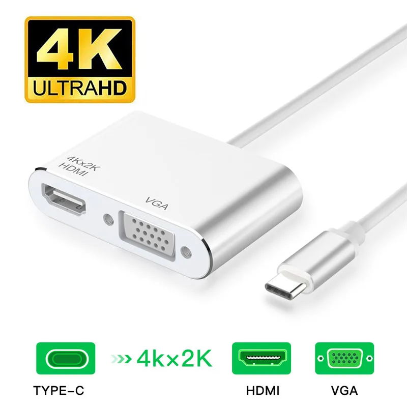 LUOM LUOM USB-C to 4K HDMI &amp; 1080P VGA Adapter Silver — product photo