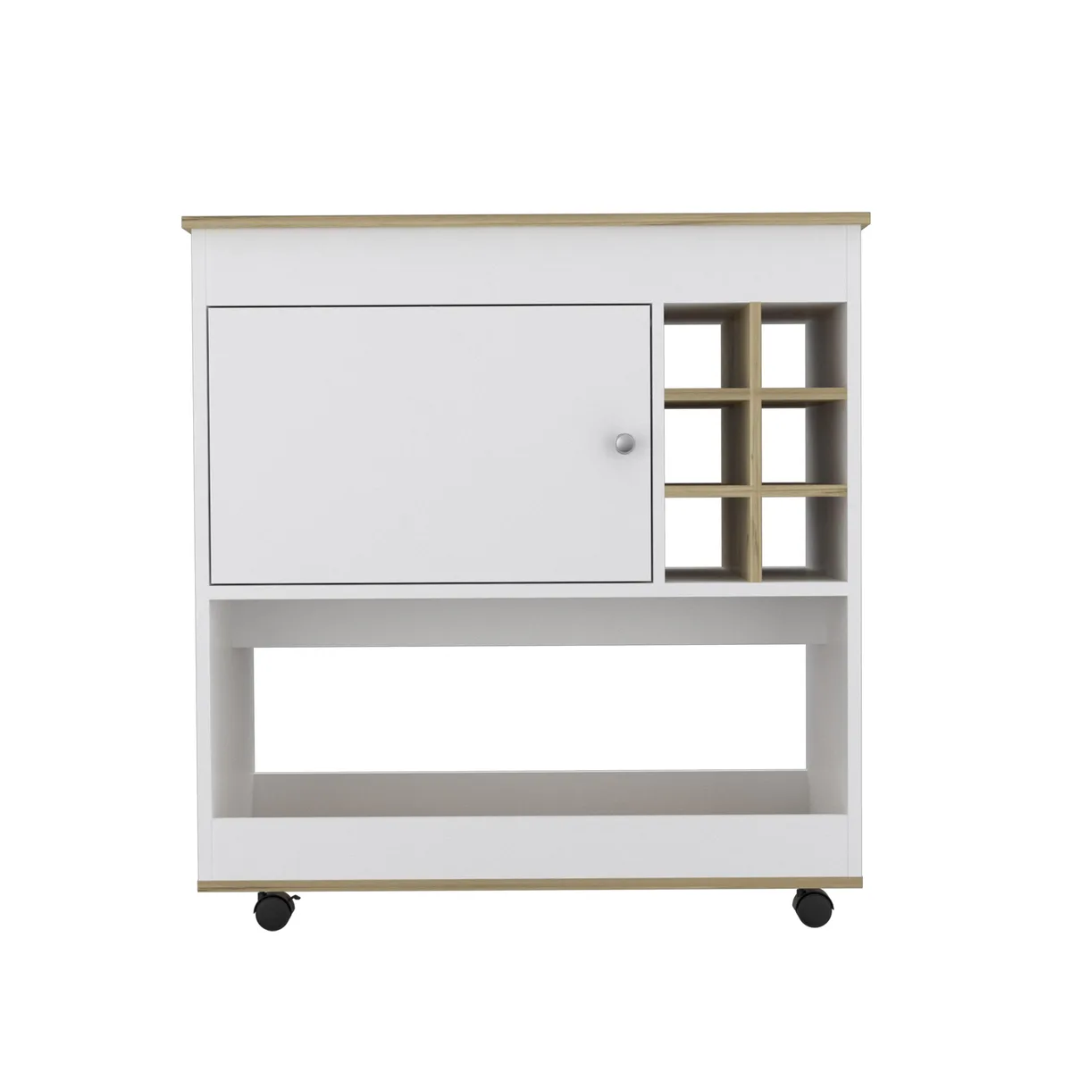 FM FURNITURE FM FURNITURE Texas Bar Cart FM7116BDB One Cabinet Six Bottle Cubbies One Lower Panel Four Casters — product photo