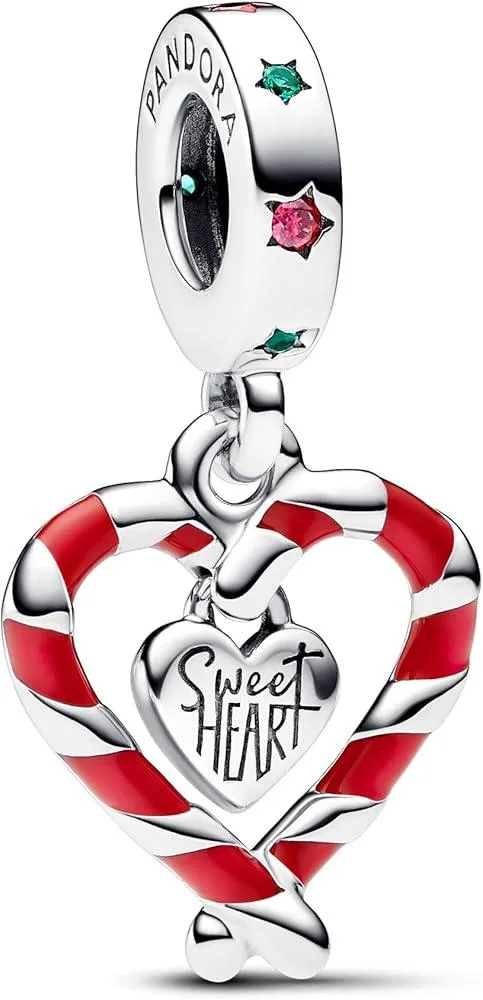 PANDORA PANDORA Double Candy Cane Heart Dangle Charm Bracelet Multicolor Enamel — product photo